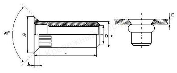 Гайка заклепка с потайным бортиком схема